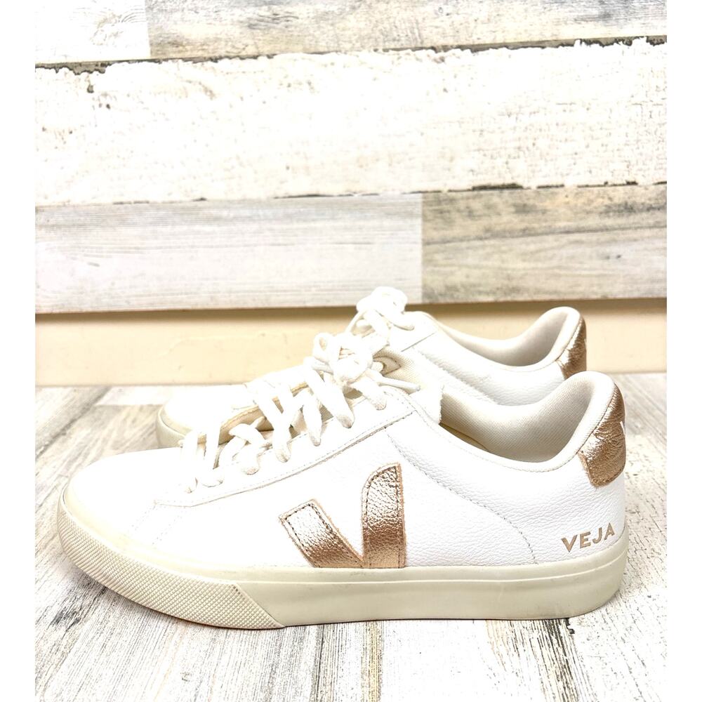 Veja Womens 10 White Gold Esplar Leather Sneakers Casual Designer